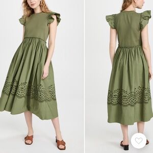 Tanya Taylor green eyelet midi dress size S